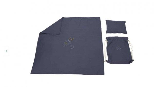 Takaró + párna + hátizsák szett, hímzéssel, vászon, kék