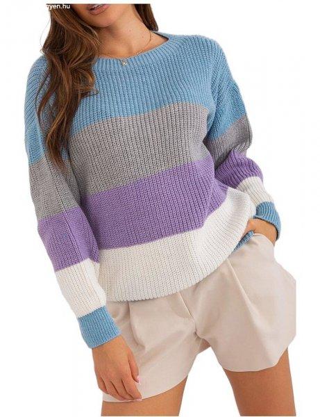 Pasztell szürke-kék csíkos pulóver