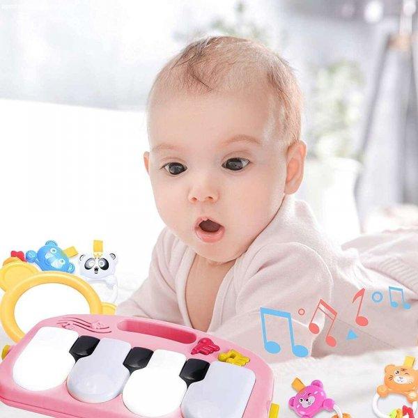 Piano Fitness baba játszószőnyeg - állatos csörgőkkel, hang-, és
fényhatásokkal, altatózenével - rózsaszín/lila (BBJ)