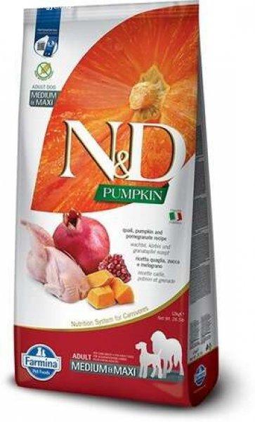 N&D Dog Grain Free Adult Medium/Maxi sütőtök, fürj & gránátalma
szuperprémium kutyatáp (2 x 12 kg) 24 kg