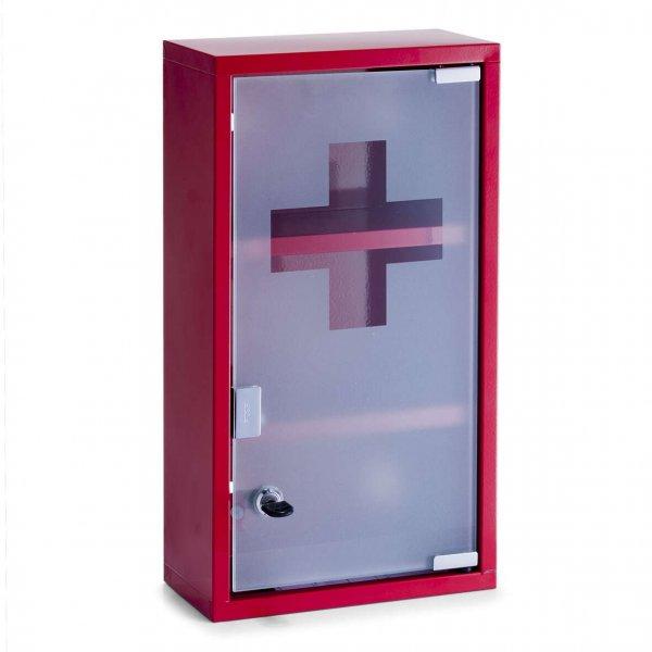 Gyógyszeres szekrény, fém, 25x12x45 cm, piros