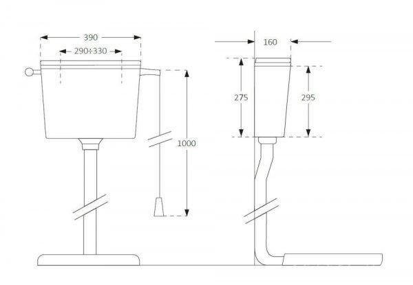 CR ALFA WC tartály - 8l - magas szereléshez - 39 x 30 x 16 cm