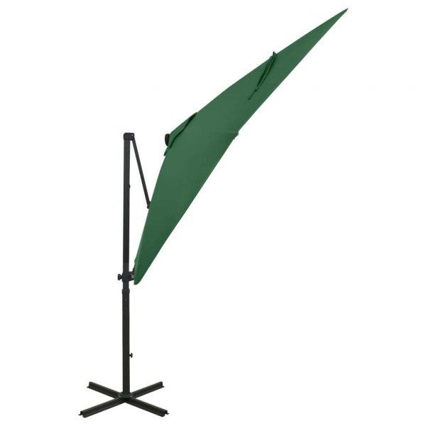 Zöld konzolos napernyő rúddal és led-fényekkel 250 cm