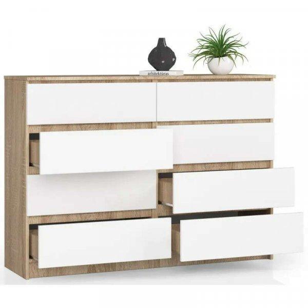 Komód Akord Furniture K140-8, 140x99x40cm,sonoma tölgy-fehér