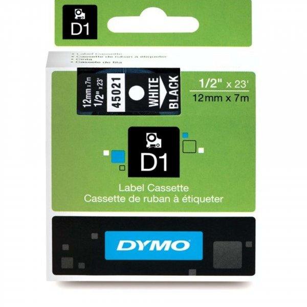 Dymo 45021 D1 feliratozószalag 12mm x 7m fekete alapon fehér ömlesztett