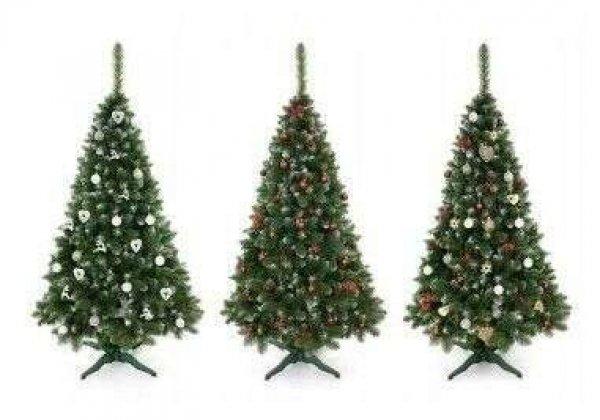 Műkarácsonyfa, natúr zöld fenyő, 220 cm és tartóval együtt, 10108