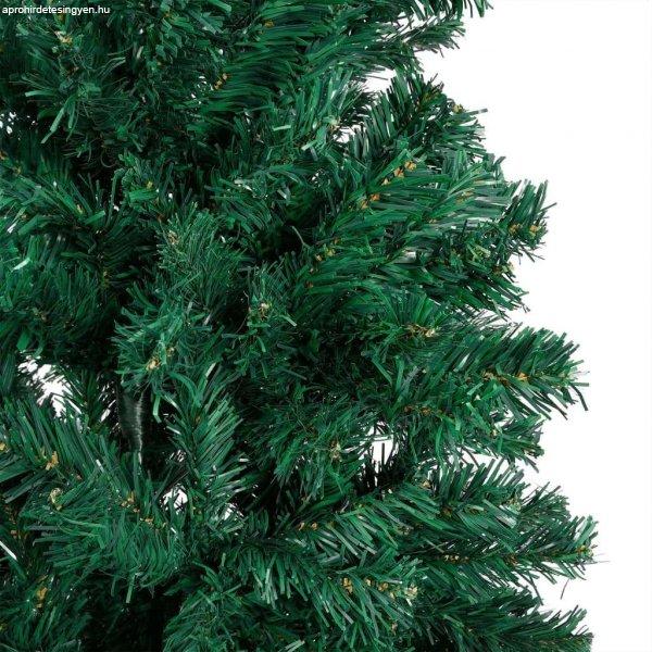 Zöld pvc műkarácsonyfa led-fényekkel és gömbszettel 210 cm