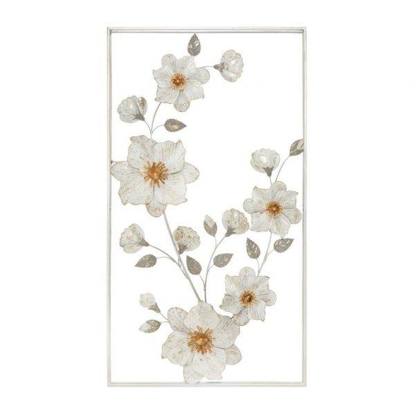 Aranyozott virágos fém fali dekoráció, fehér keretben, törtfehér -
PRINTEMPS - Butopêa