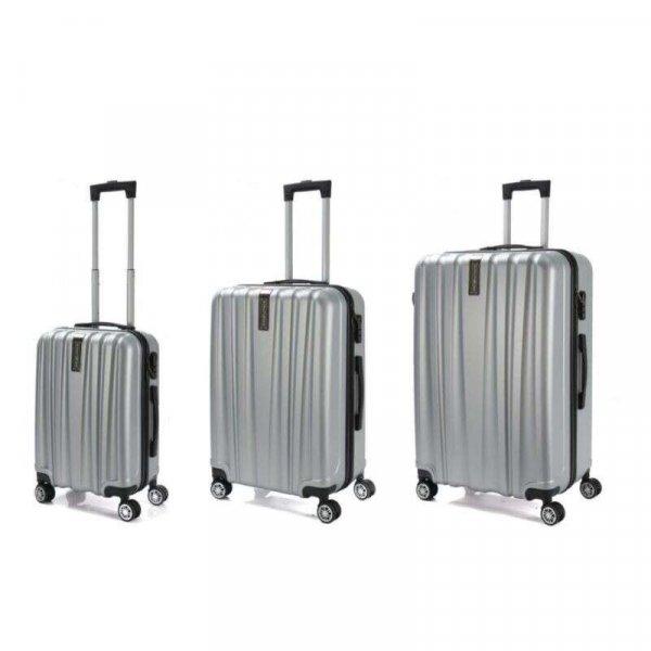 Royalty Line® 3 db-os keményfalú bőrönd szett, 4 db dupla kerékkel -
ezüst