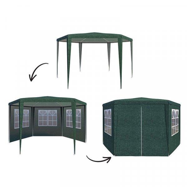 Hatszögletű kerti pavilon sátor, 200x200 cm, oldalfalakkal ablakokkal,
vízálló, UV-álló, zöld