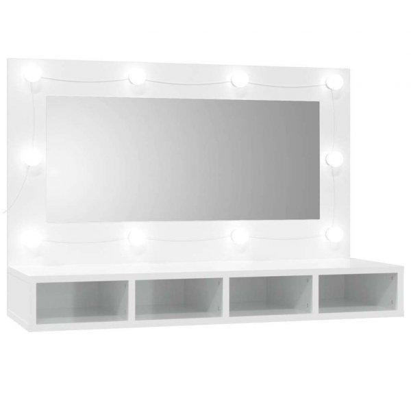 Magasfényű fehér tükrös szekrény led-ekkel 90 x 31,5 x 62 cm