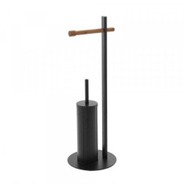 Függőleges tartó WC-papírhoz és ecsetekhez, fekete, krómozott acél,
bambusz, magasság 67cm