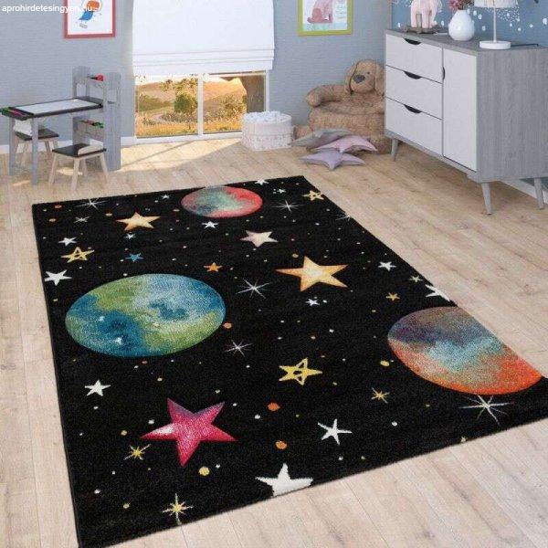 játék szőnyeg gyerekszoba bolygó csillag fekete, modell 20393, 140x200cm