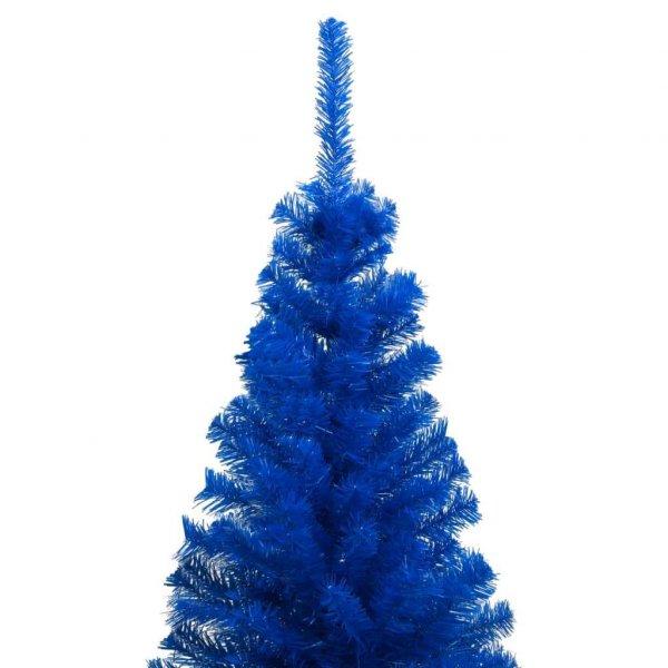 Kék pvc műkarácsonyfa led-fényekkel és gömbszettel 210 cm