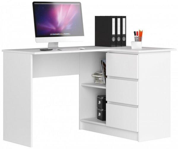 Sarok íróasztal - Akord Furniture - 124 cm - fehér / magasfényű bézs