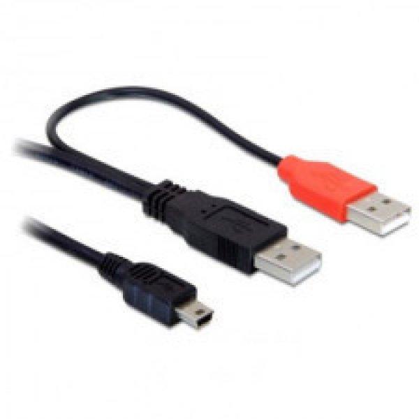 DeLock Cable 2 x USB2.0-A male > USB mini 5-pin 1m Black