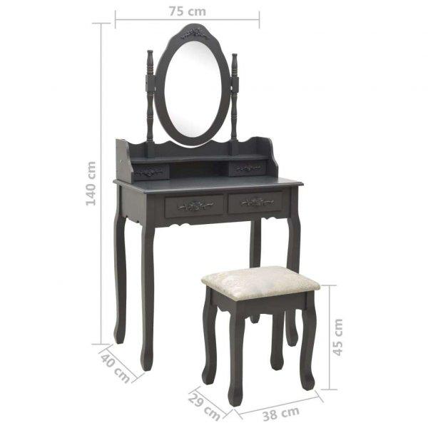 vidaXL szürke császárfa fésülködőasztal-szett ülőkével 75x69x140 cm