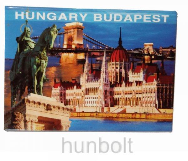 Budapest látványosságai hűtőmágnes 9x6,5 cm - Országház Szent István
szoborral