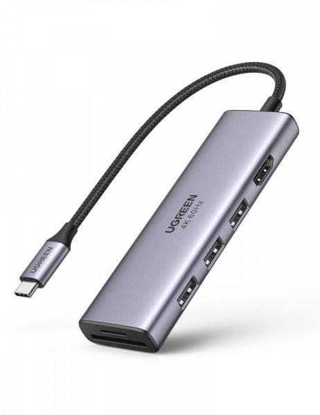 UGREEN CM511 5 az 1-ben adapter USB-C hub 3 porthoz USB3.0 + HDMI + TF / SD
(szürke)