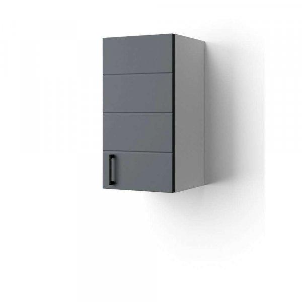 MART 30 cm széles polcos fürdőszobai fali szekrény, sötét szürke, fekete
kiegészítőkkel, 1 soft close ajtóval