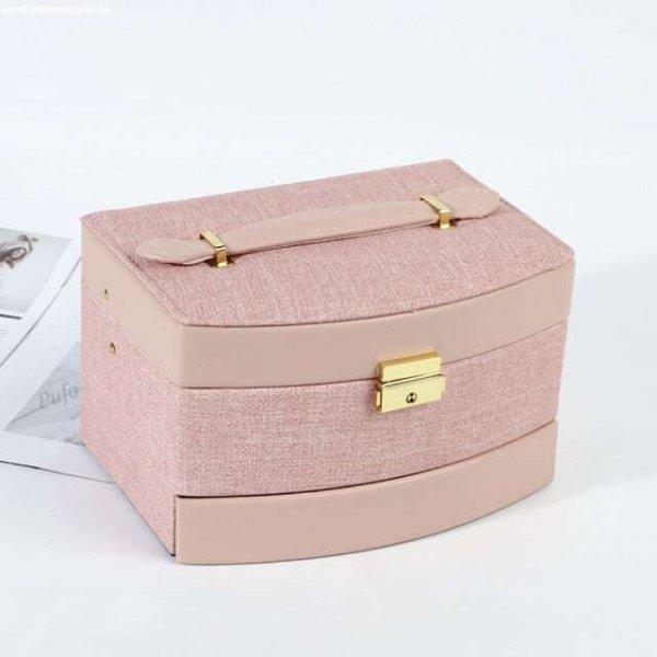 Pufo Glance elegáns női doboz ékszerek és kiegészítők tárolására és
rendszerezésére, többszintes modell, rózsaszínű