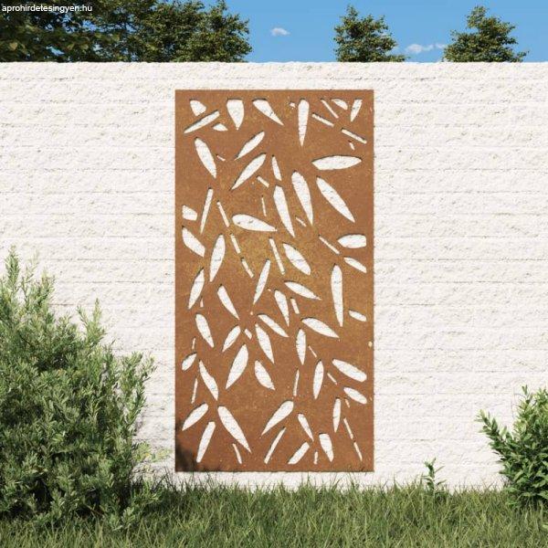 Bambuszlevél-mintás corten acél kerti faldísz 105 x 55 cm