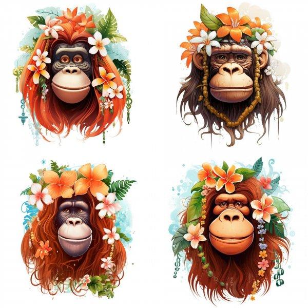 Orángután fejes falmatrica, virágokkal  | 8 + 24 db-os szett | 80 cm x 80 cm
- babaszoba faldekoráció