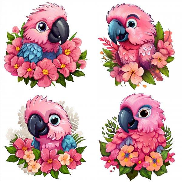 Papagájos falmatrica, Rózsaszín | 8 + 24 db-os szett | 80 cm x 80 cm -
babaszoba faldekoráció