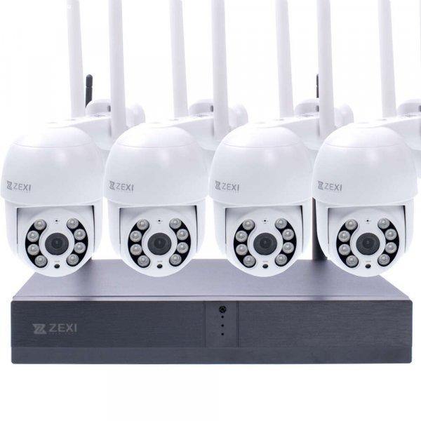 ZEXI WIFI-s megfigyelő kamera készlet 4 forgatható 3MP kamera H.265x vezeték
nélküli képátvétel, kétirányú hang, IR, LED fehérlámpa 