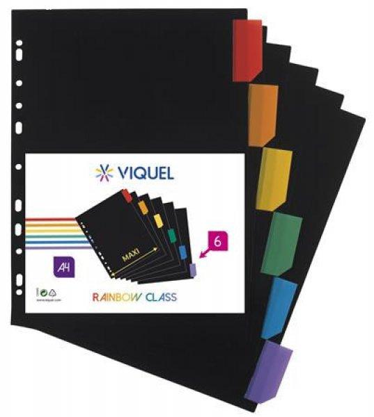 Regiszter, műanyag, A4 Maxi, 6 részes, VIQUEL "Rainbow Class",
fekete