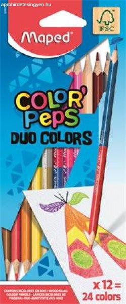 Színes ceruza készlet, kétvégű, háromszögletű, MAPED
"Color'Peps Duo", 24 különböző szín