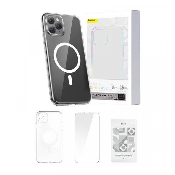Baseus Magnetic Crystal Clear védőtok iPhone 11 Pro Max-hoz (átlátszó) +
edzett üveg + tisztítókészlet
