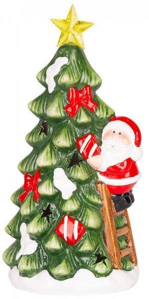 MagicHome karácsonyi dekoráció, Karácsonyfa Mikulással, LED, terrakotta,
felfüggesztő, 11 x 8,7 x 21