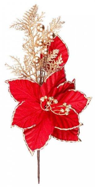 MagicHome karácsonyi virág, Poinsettia, piros, arany szegéllyel, szár,
virágméret: 31 cm