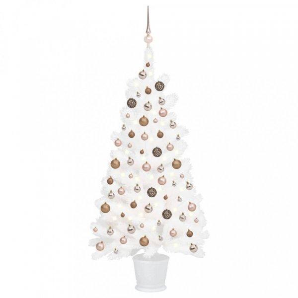 Fehér megvilágított műkarácsonyfa gömb szettel 90 cm