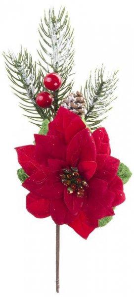 Gally MagicHome Karácsony, poinsettia virágal, piros, 22 cm