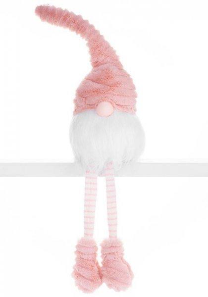 MagicHome karácsonyi szobor, Manó hosszú lábbal, szövet,
rózsaszín-fehér, 14,5 x 13,5 x 42 cm