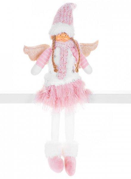 MagicHome karácsonyi szobor, Angyalka rózsaszín rövid szoknyával, szövet,
rózsaszín-fehér, 23 x 12 x