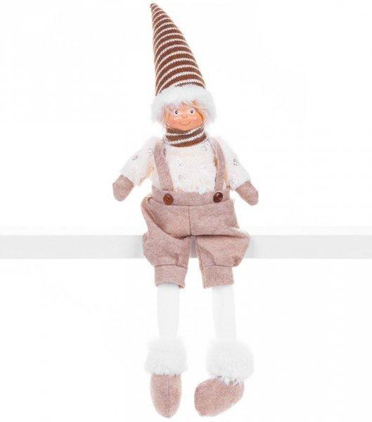 MagicHome karácsonyi szobor, Fiú magas kalappal, szövet, barna-fehér, 17 x
12 x 54 cm