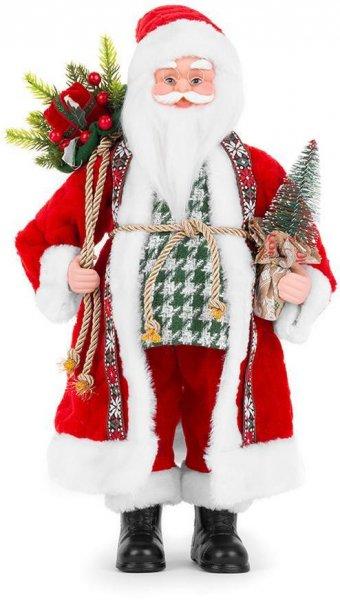 MagicHome karácsonyi dekoráció, Mikulás egy zsák ajándékkal és
karácsonyfával, kerámia, 46 cm