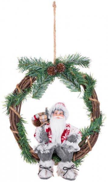 MagicHome karácsonyi dekoráció, Koszorúban ülő Mikulás, koszorú, 30 cm