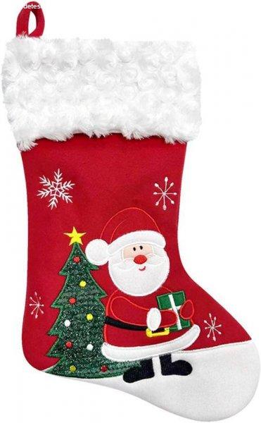 MagicHome karácsonyi dekoráció, Zokni Mikulással, piros, 41 cm