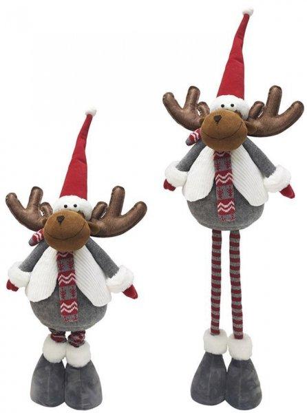MagicHome karácsonyi dekoráció, szürke rénszarvas, fehér pulcsival,
teleszkópos lábakkal, 88 cm