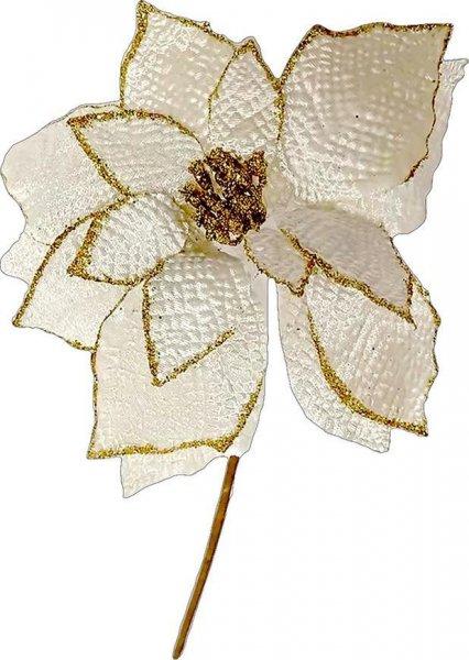 MagicHome karácsonyi virág, Poinsettia, fehér, szár, virágméret: 35 cm