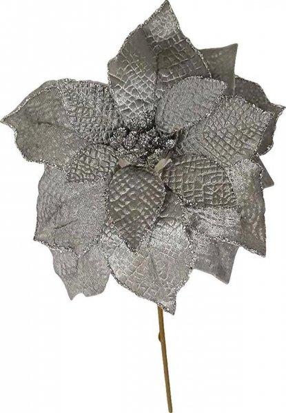 MagicHome karácsonyi virág, Poinsettia, ezüst, szár, virágméret: 35 cm