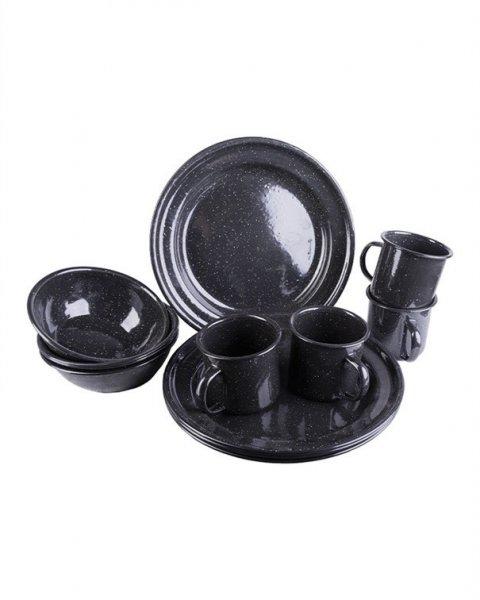 Fekete WESTERN 12 db-os zománcozott edény készlet - MIL-TEC, tányér,
bögre, tál, 4 személyes