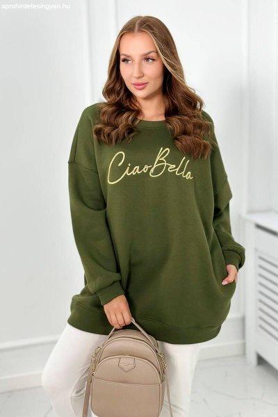 Szigetelt pulóver, hímzett Ciao Bella felirattal, khaki színű
