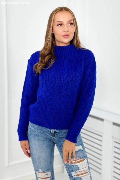 Fonott mintás pulóver állógallérral, 2024-7 modell, királykék szín