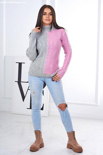 Kéttónusú pulóver állógallérral, 2024-5 modell, lila+szürke szín