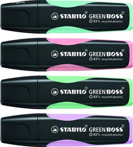 Szövegkiemelő készlet, 2-5 mm, STABILO "Green Boss Pastel", 4
különböző szín